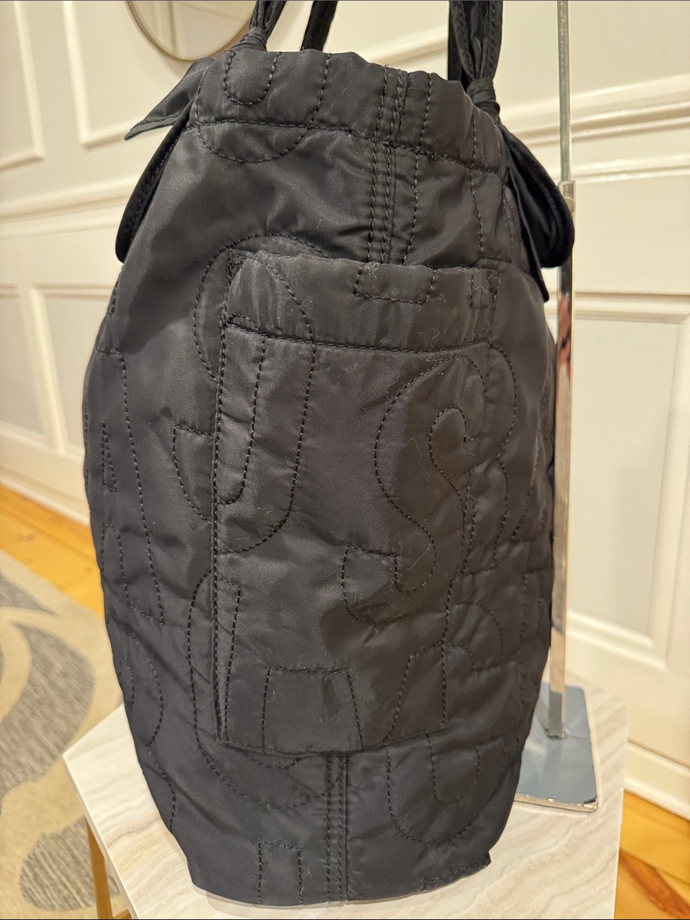 Marc Jacobs Bag Oversized Pretty Nylon Tate Embroidered Logo Black Quilted Tote - Picture 8 of 17